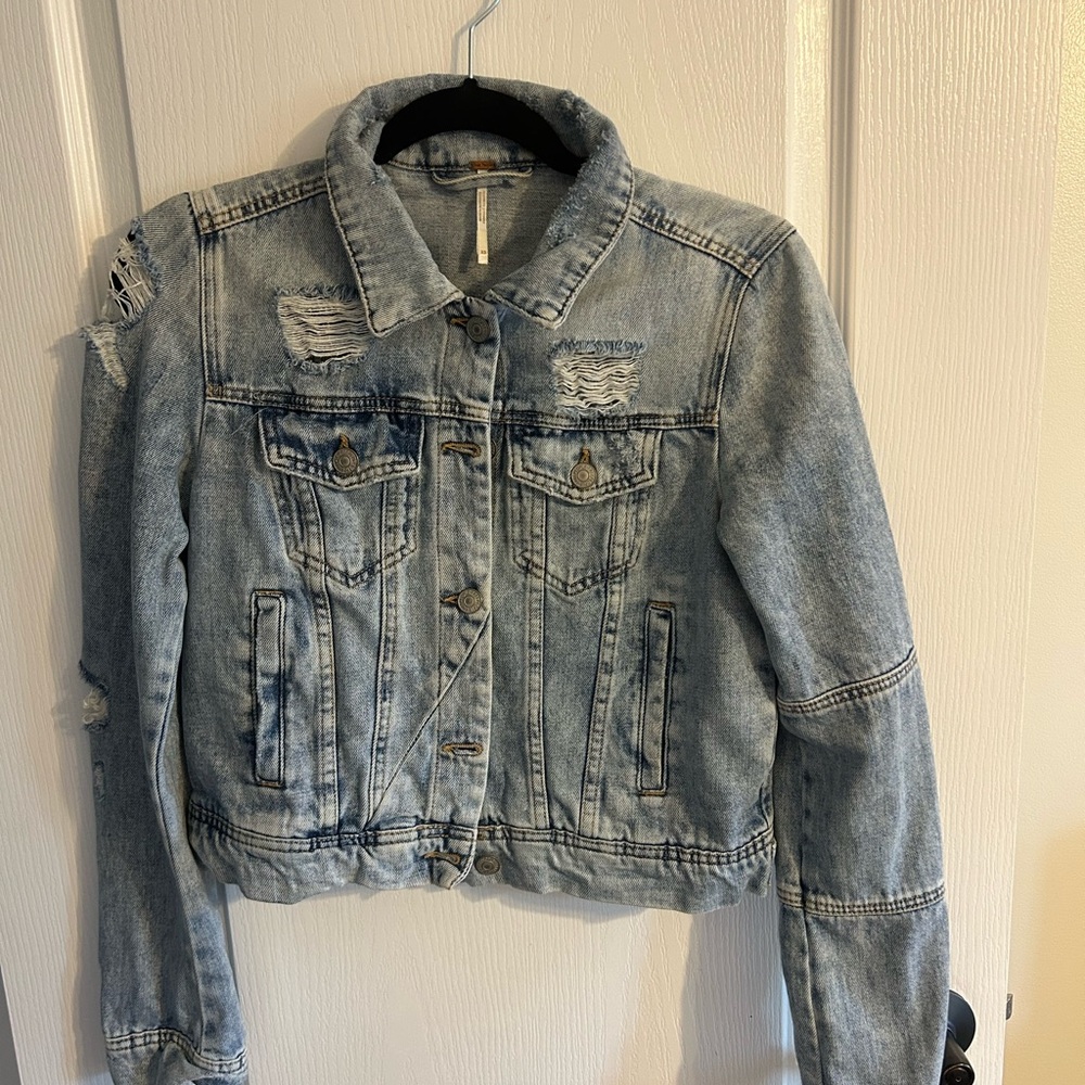 Free People Blue Cropped Jean Jacket